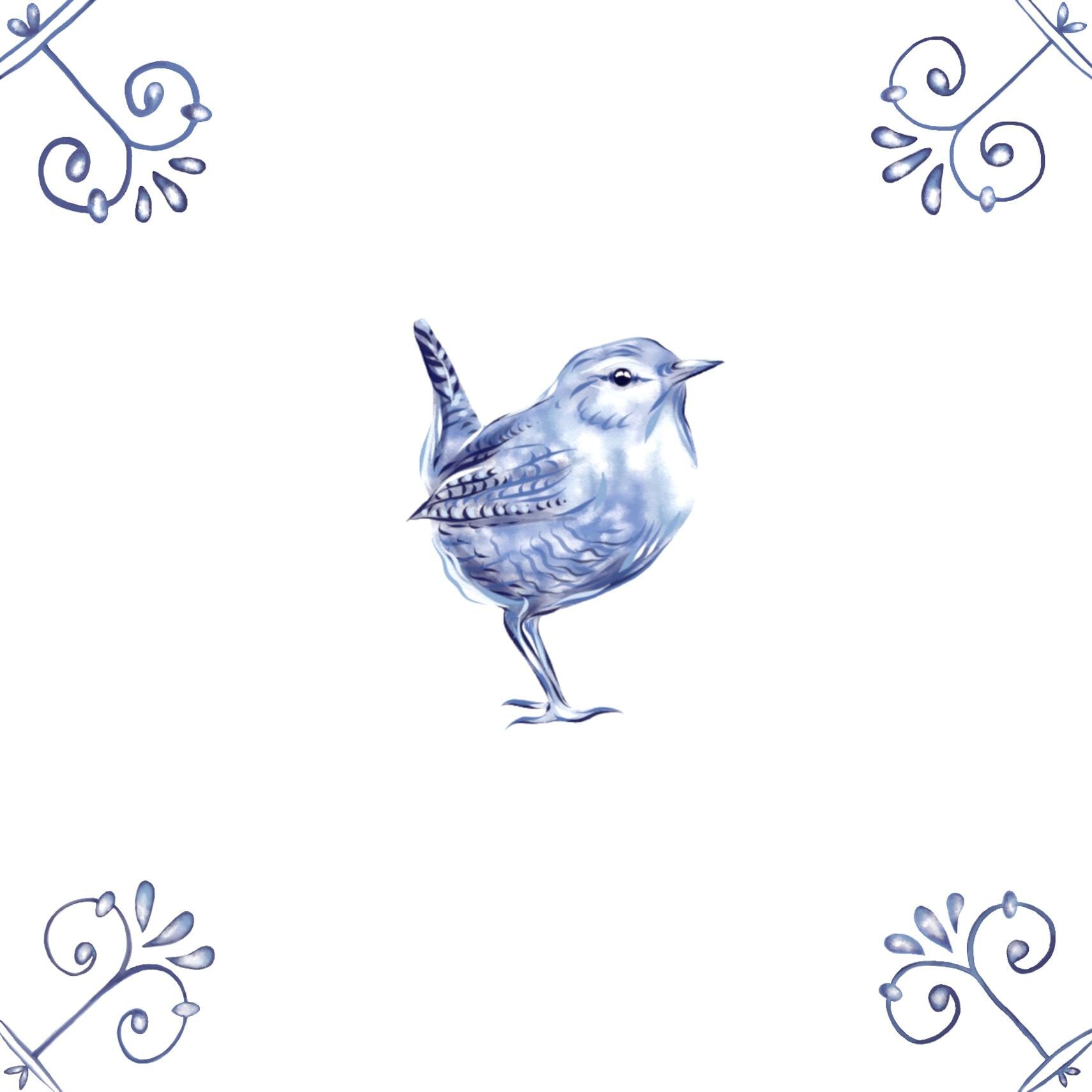 Delft Blue Ceramic Tile- Wren︱Bathroom Tile, Splashback, Kitchen Tiles, Modern Dutch Style