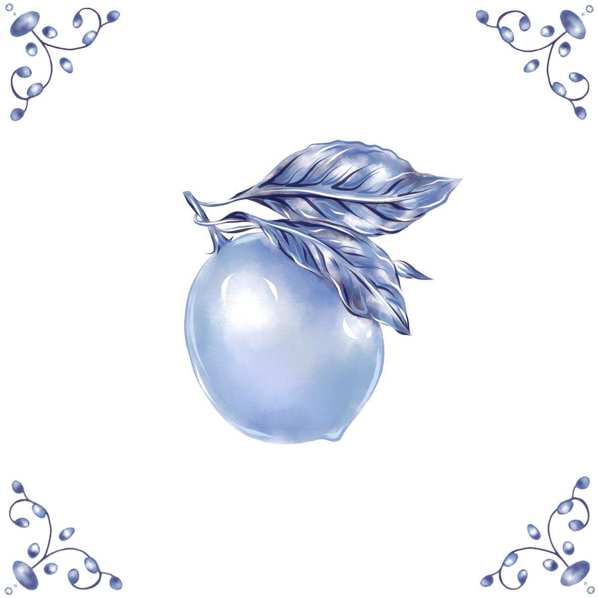 Delft Blue Ceramic Tile- Lemon︱Bathroom Tile, Splashback, Kitchen Tiles, Modern Dutch Style