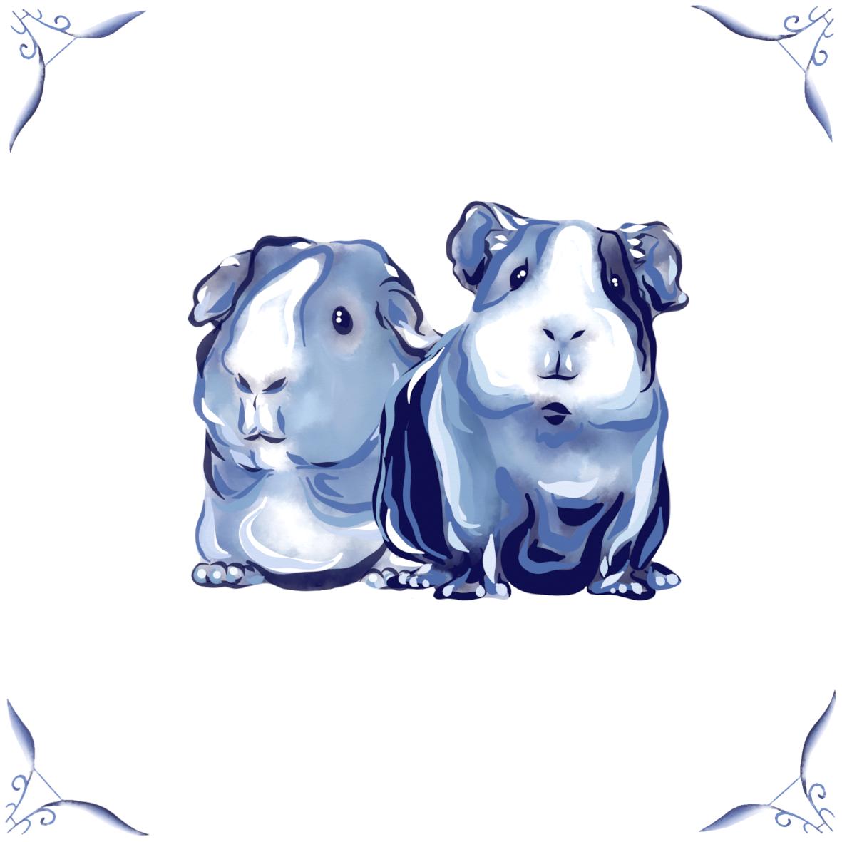 Delft Blue Ceramic Tile- Guinea Pigs︱Bathroom Tile, Splashback, Kitchen Tiles, Modern Dutch Style