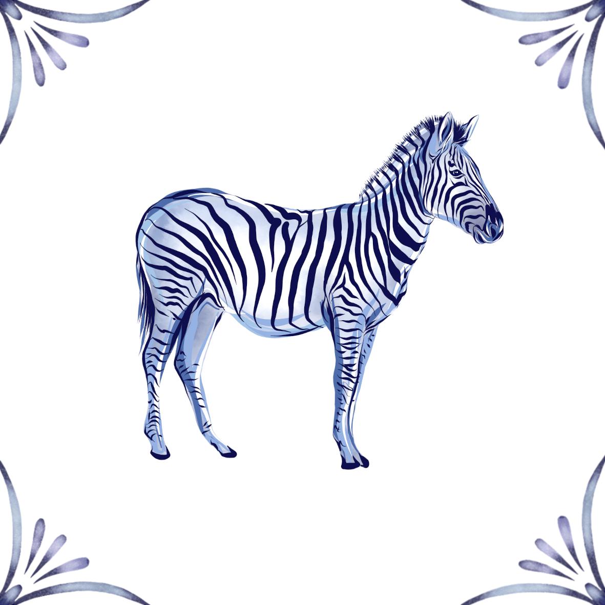 Delft Blue Ceramic Tile- Zebra︱Bathroom Tile, Splashback, Kitchen Tiles, Modern Dutch Style