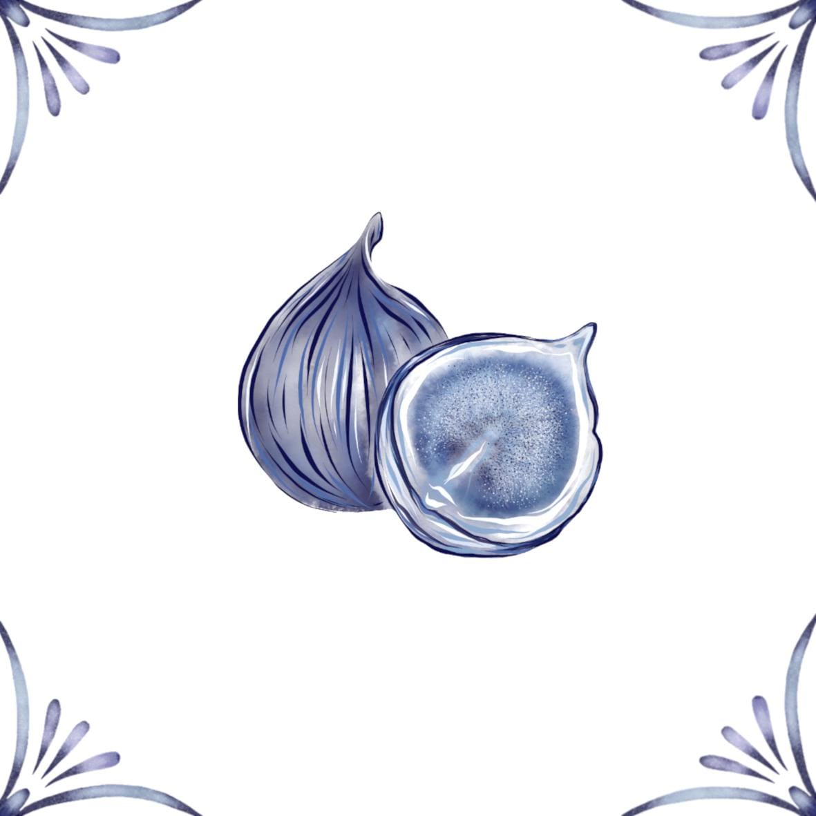 Delft Blue Ceramic Tile- Fig︱Bathroom Tile, Splashback, Kitchen Tiles, Modern Dutch Style