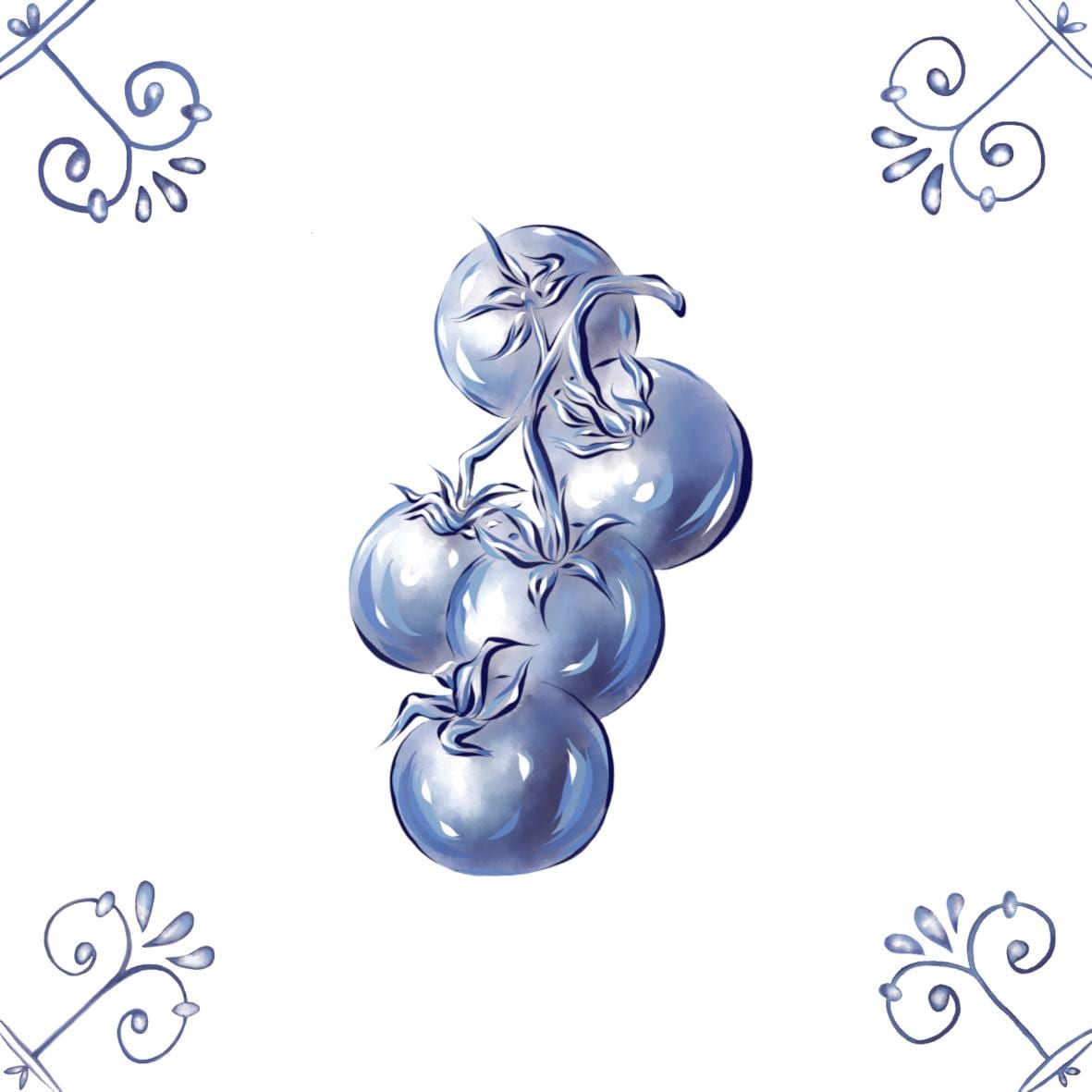 Delft Blue Ceramic Tile- Tomatoes︱Bathroom Tile, Splashback, Kitchen Tiles, Modern Dutch Style