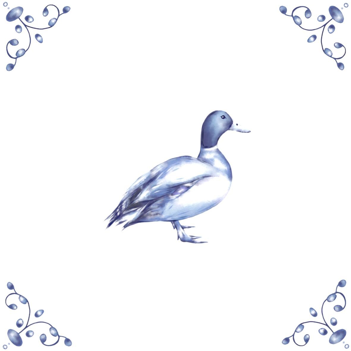 Delft Blue Ceramic Tile- Mallard Duck︱Bathroom Tile, Splashback, Kitchen Tiles, Modern Dutch Style