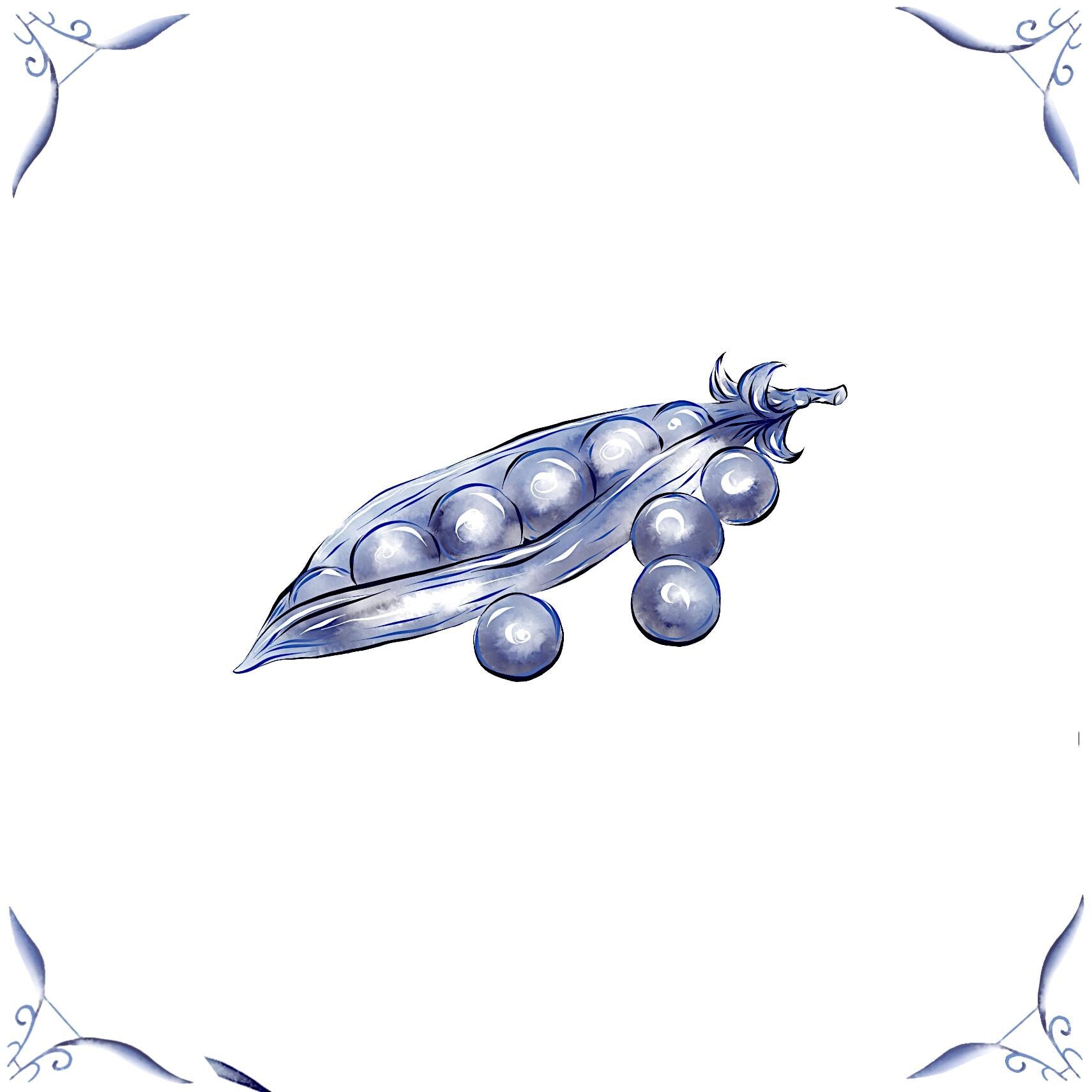 Delft Blue Ceramic Tile- Pea Pod︱Bathroom Tile, Splashback, Kitchen Tiles, Modern Dutch Style