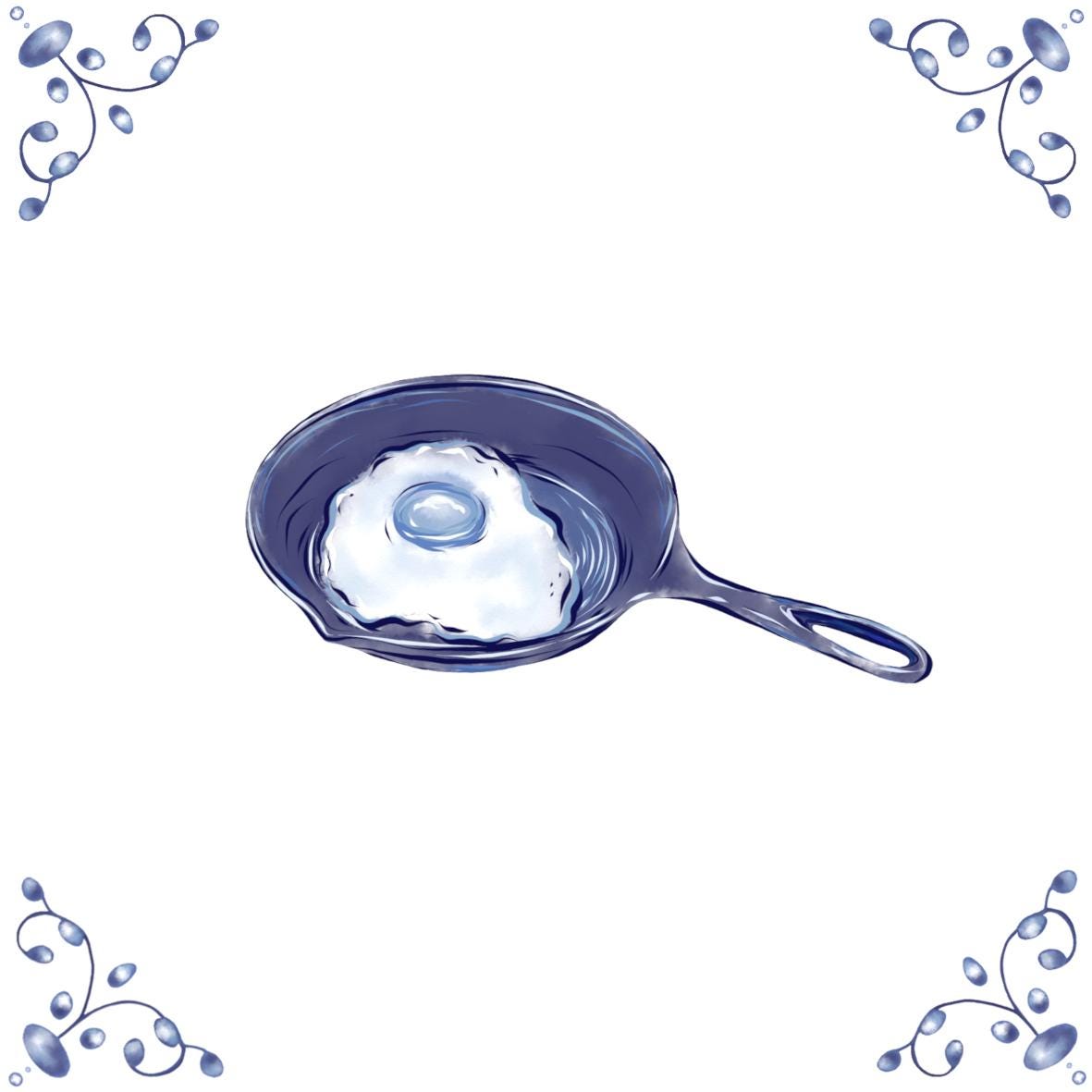 Delft Blue Ceramic Tile- Fried Egg︱Bathroom Tile, Splashback, Kitchen Tiles, Modern Dutch Style