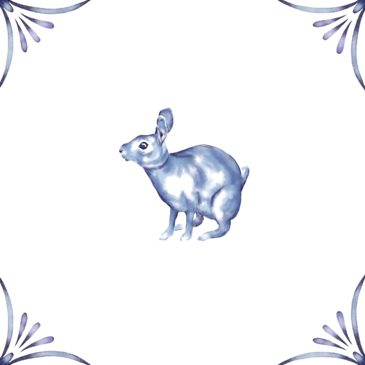 Delft Blue Ceramic Tile- Rabbit︱Bathroom Tile, Splashback, Kitchen Tiles, Modern Dutch Style