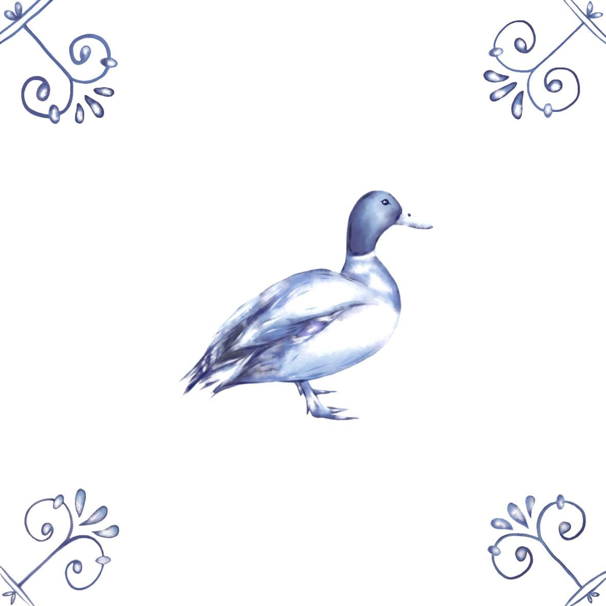 Delft Blue Ceramic Tile- Mallard Duck︱Bathroom Tile, Splashback, Kitchen Tiles, Modern Dutch Style