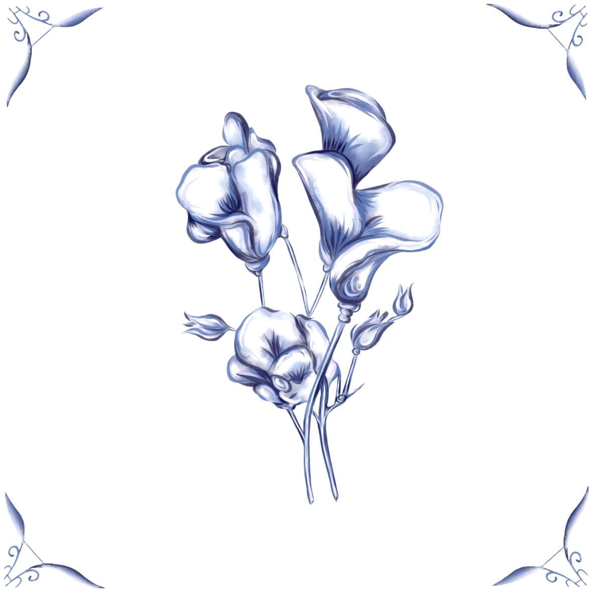 Delft Blue Ceramic Tile- Sweet Pea︱Bathroom Tile, Splashback, Kitchen Tiles, Modern Dutch Style