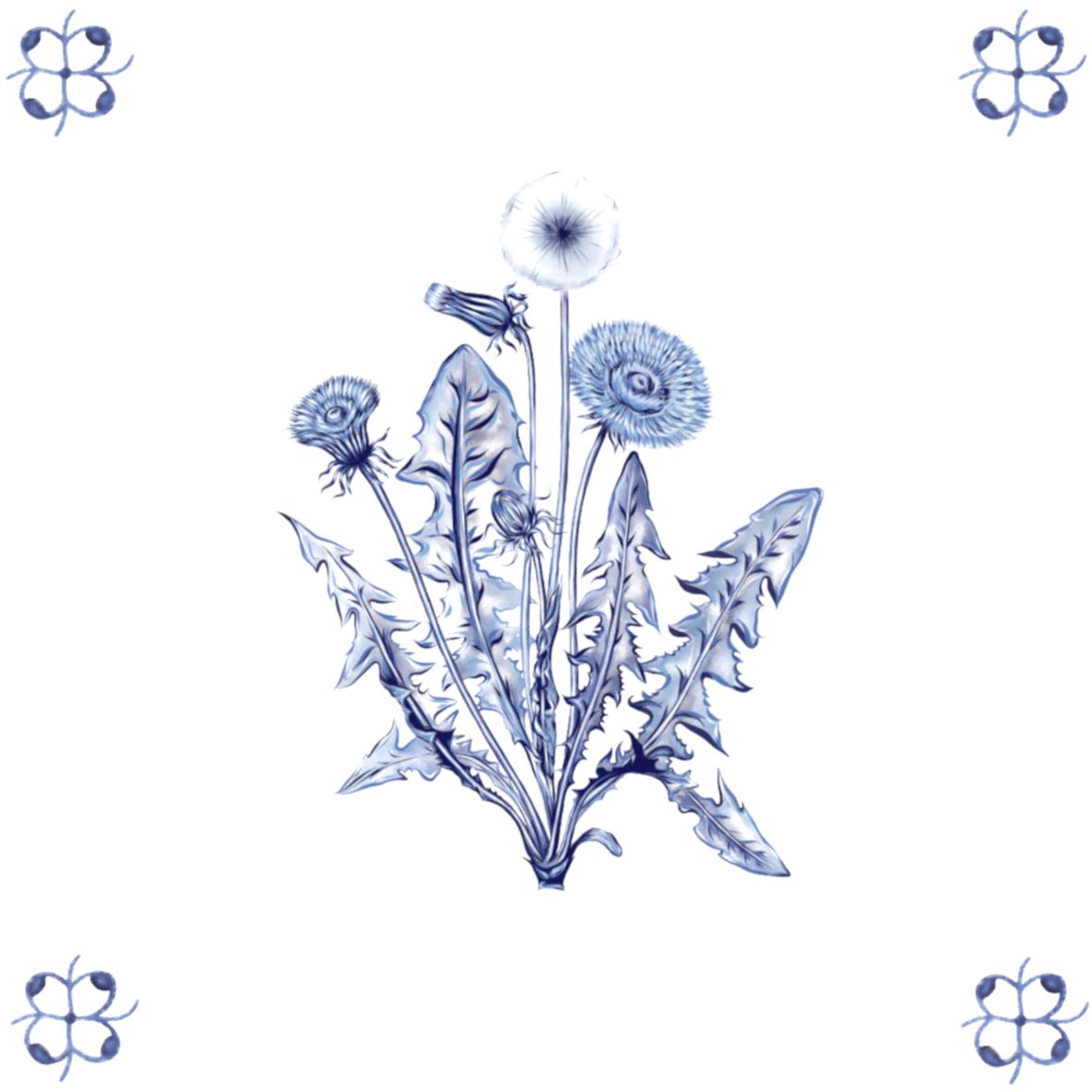 Delft Blue Ceramic Tile- Dandelion︱Bathroom Tile, Splashback, Kitchen Tiles, Modern Dutch Style
