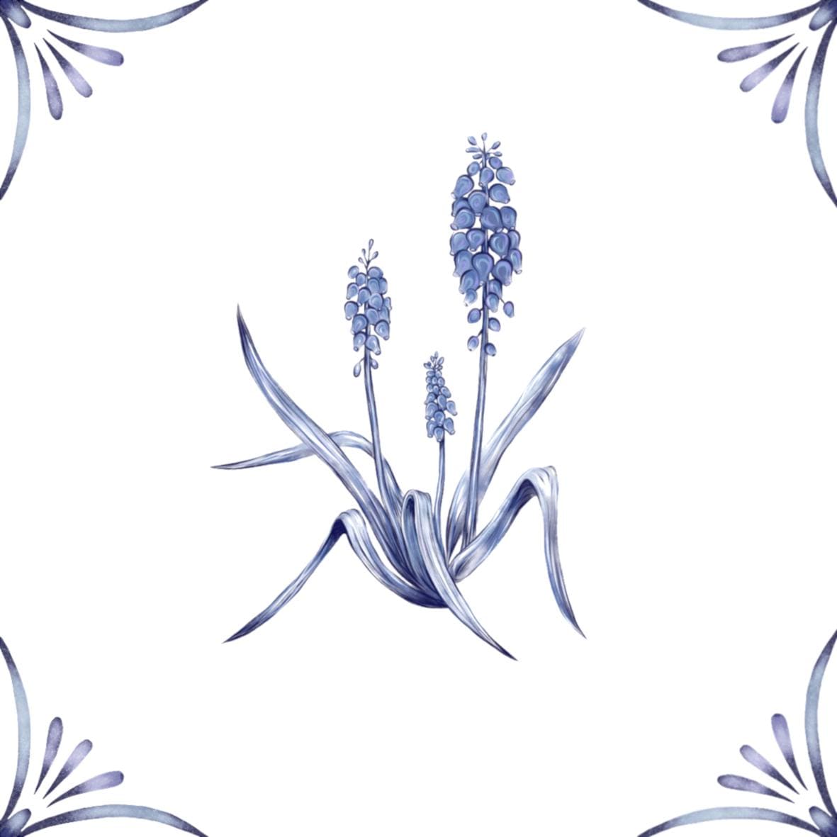 Delft Blue Ceramic Tile- Muscari︱Bathroom Tile, Splashback, Kitchen Tiles, Modern Dutch Style