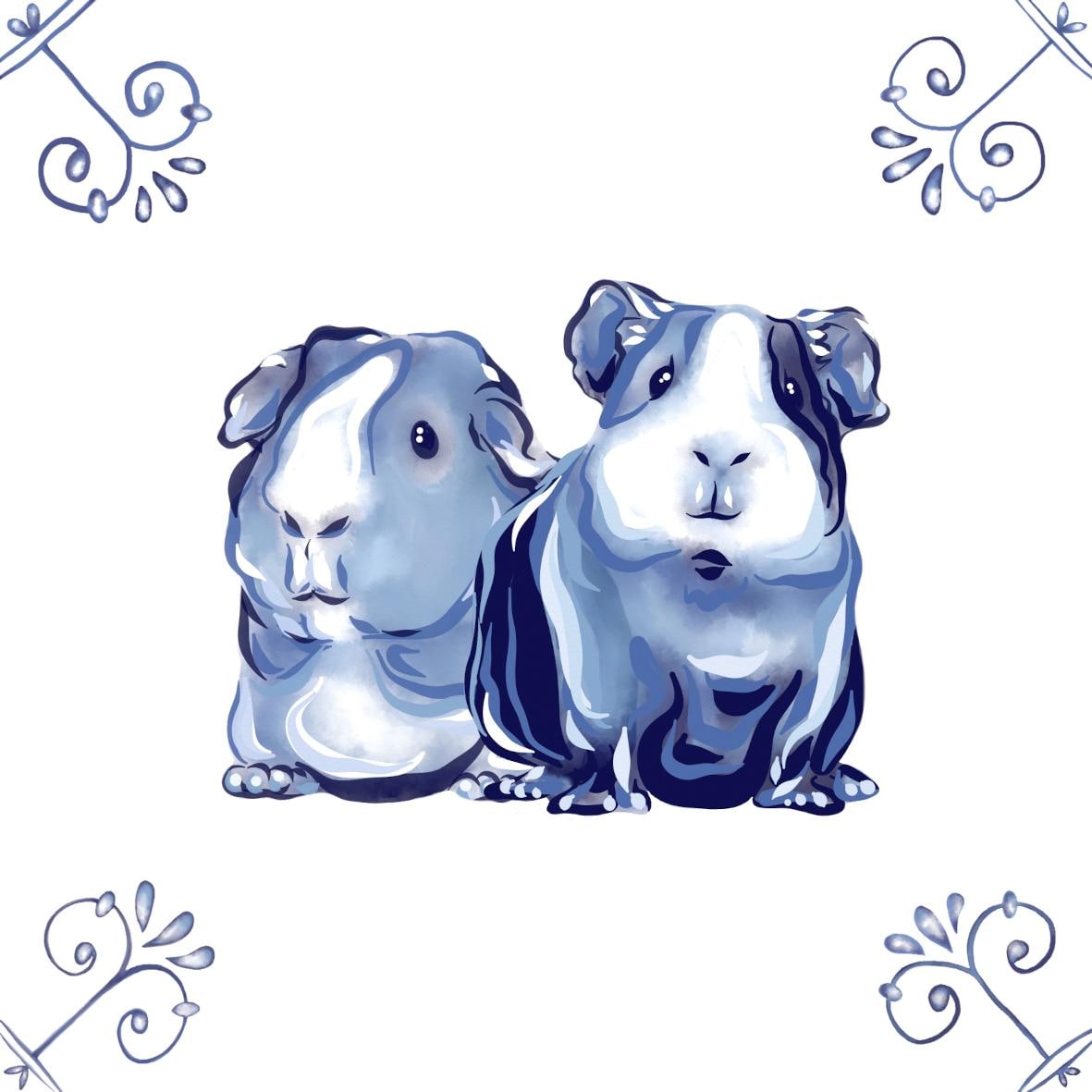 Delft Blue Ceramic Tile- Guinea Pigs︱Bathroom Tile, Splashback, Kitchen Tiles, Modern Dutch Style