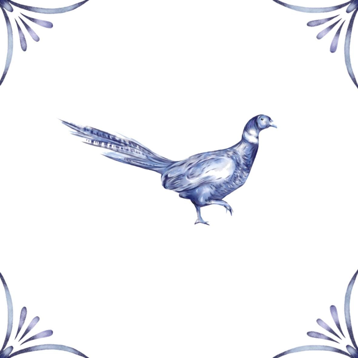 Delft Blue Ceramic Tile- Pheasant︱Bathroom Tile, Splashback, Kitchen Tiles, Modern Dutch Style