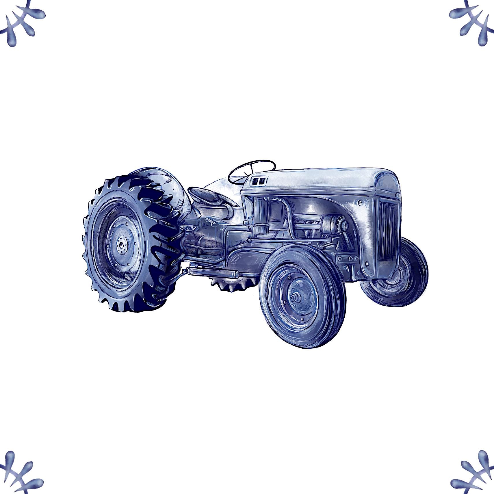 Delft Blue Ceramic Tile- Tractor︱Bathroom Tile, Splashback, Kitchen Tiles, Modern Dutch Style