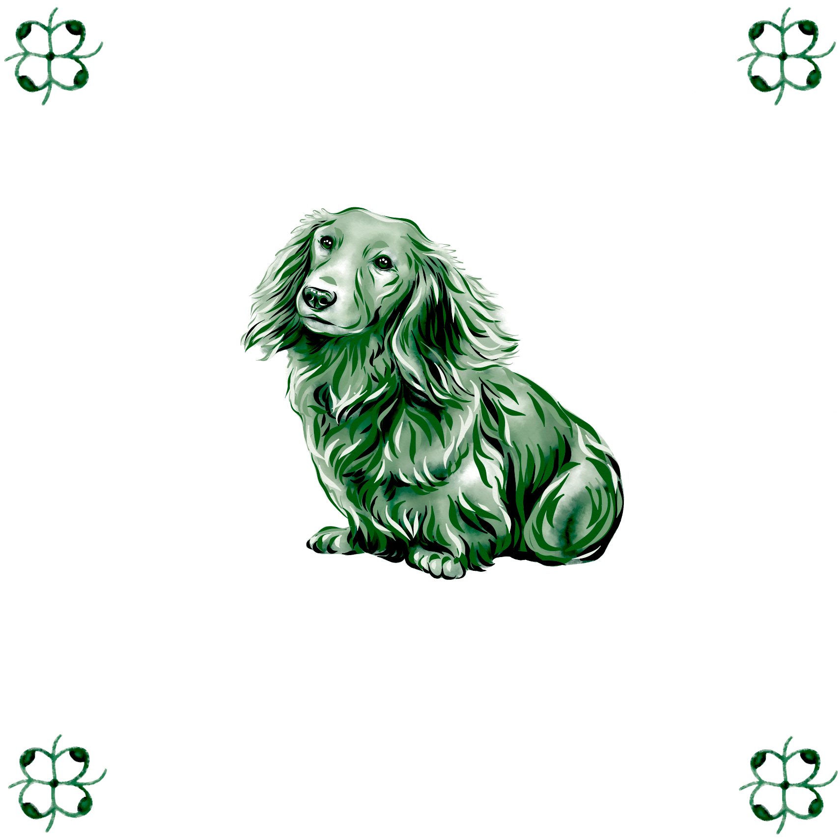 Delft Blue Ceramic Tile- Long Haired Dachshund Dog︱Bathroom Tile, Splashback, Kitchen Tiles, Modern Dutch Style