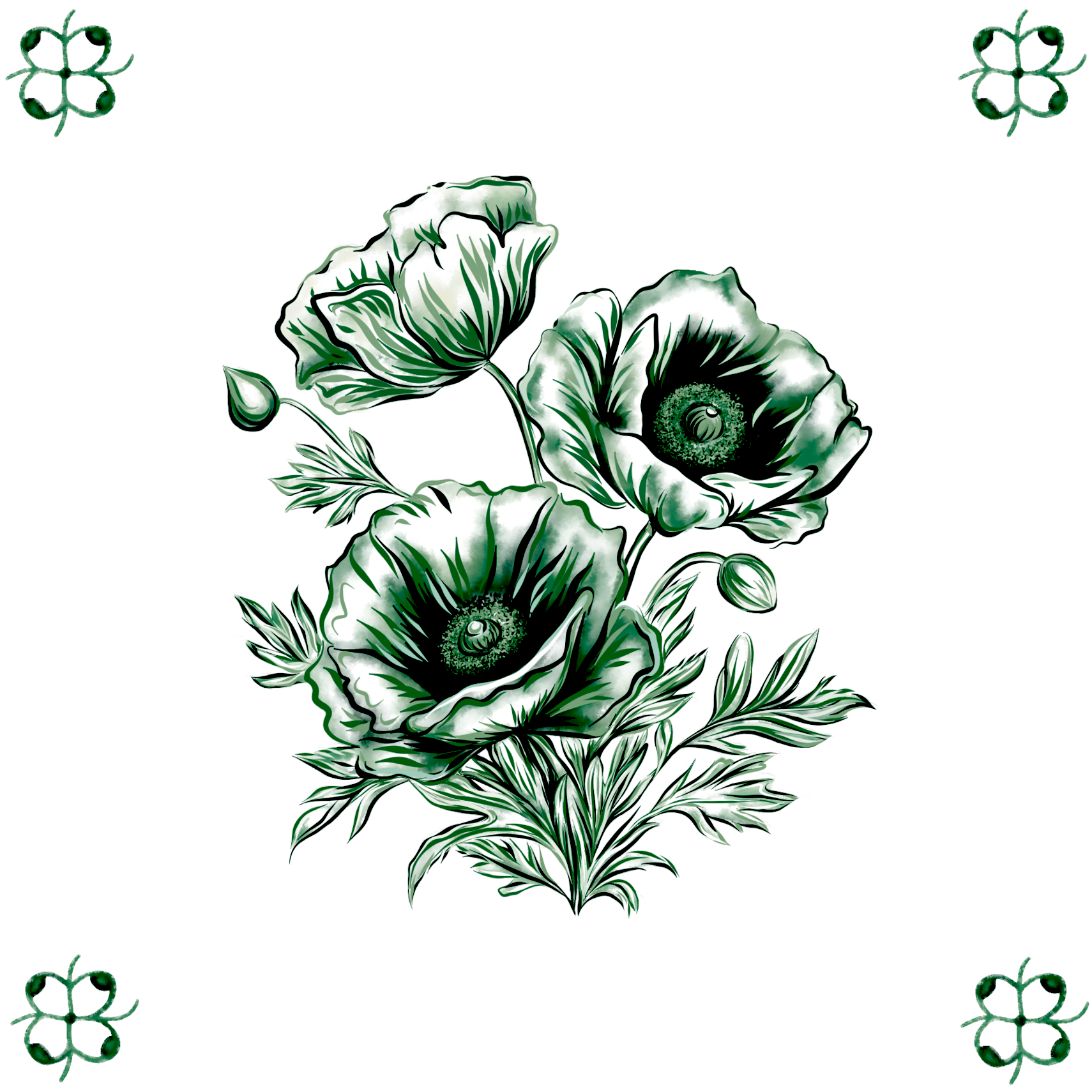Delft Blue Ceramic Tile- Poppy︱Bathroom Tile, Splashback, Kitchen Tiles, Modern Dutch Style