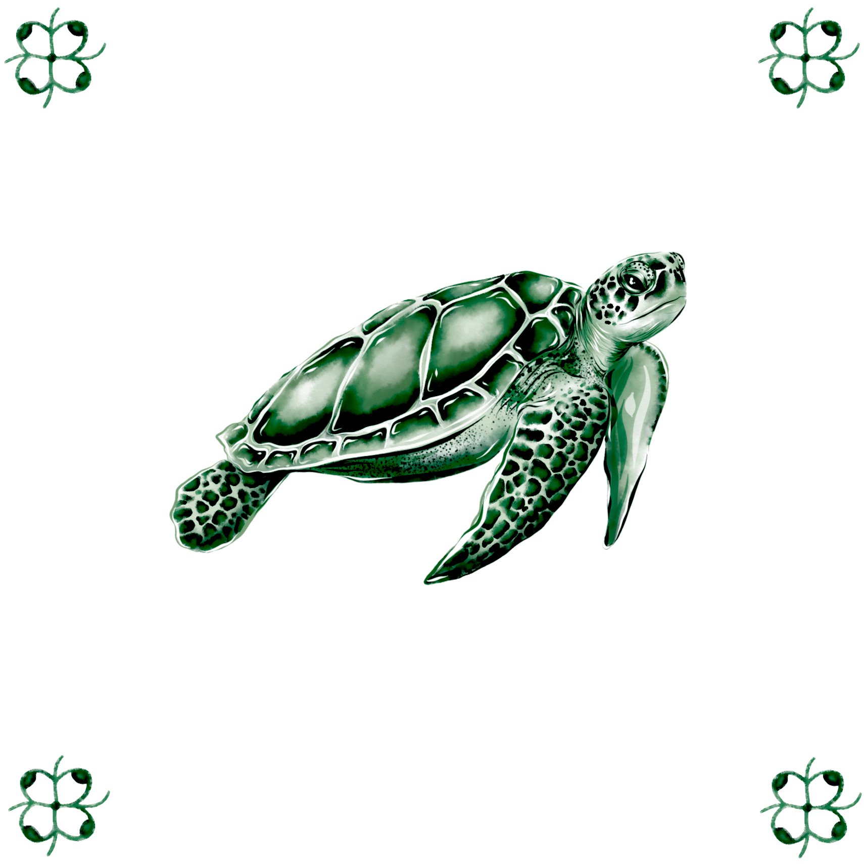 Delft Blue Ceramic Tile- Sea Turtle︱Bathroom Tile, Splashback, Kitchen Tiles, Modern Dutch Style