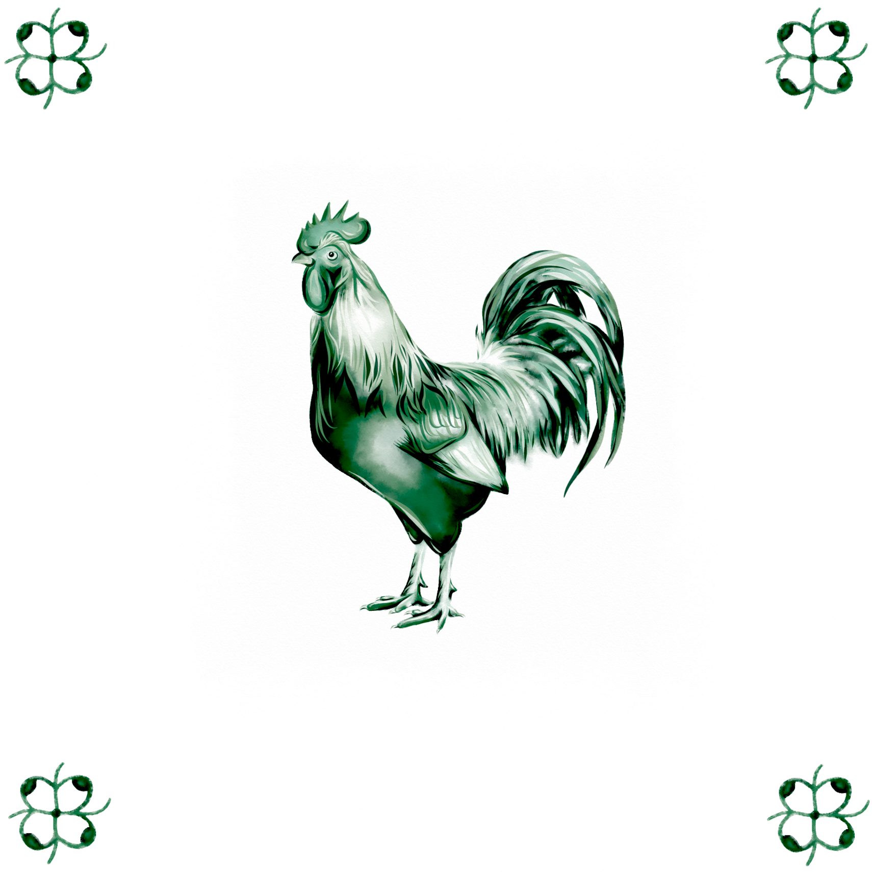 Delft Blue Ceramic Tile- Cockerel︱Bathroom Tile, Splashback, Kitchen Tiles, Modern Dutch Style