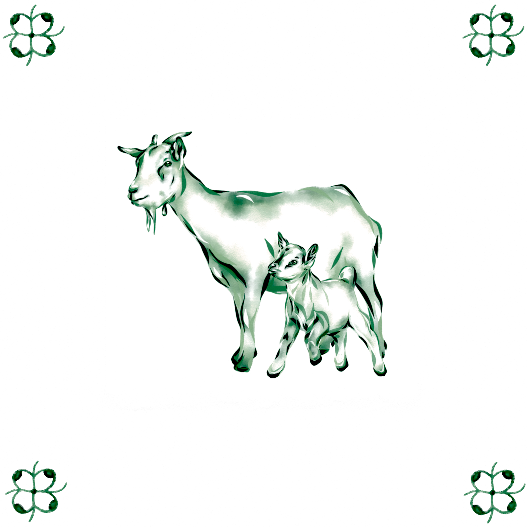 Delft Blue Ceramic Tile- Goat and Kid︱Bathroom Tile, Splashback, Kitchen Tiles, Modern Dutch Style