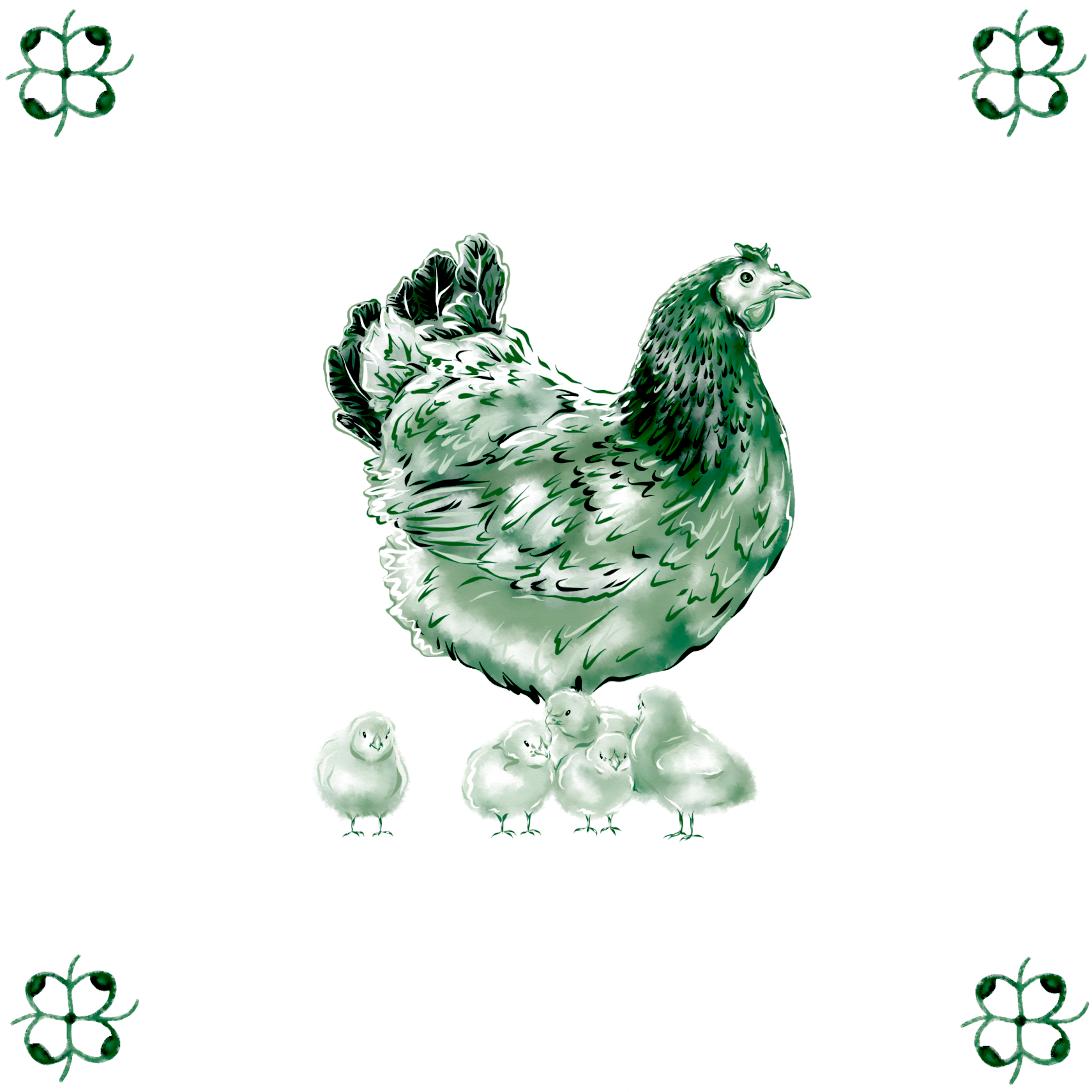 Delft Blue Ceramic Tile- Hen and Chicks︱Bathroom Tile, Splashback, Kitchen Tiles, Modern Dutch Style
