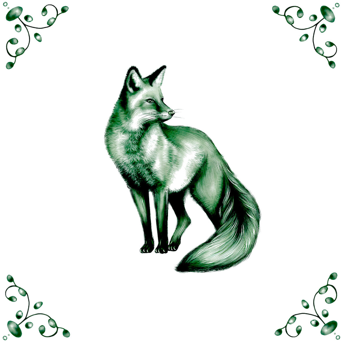 Delft Blue Ceramic Tile- Detailed Fox︱Bathroom Tile, Splashback, Kitchen Tiles, Modern Dutch Style