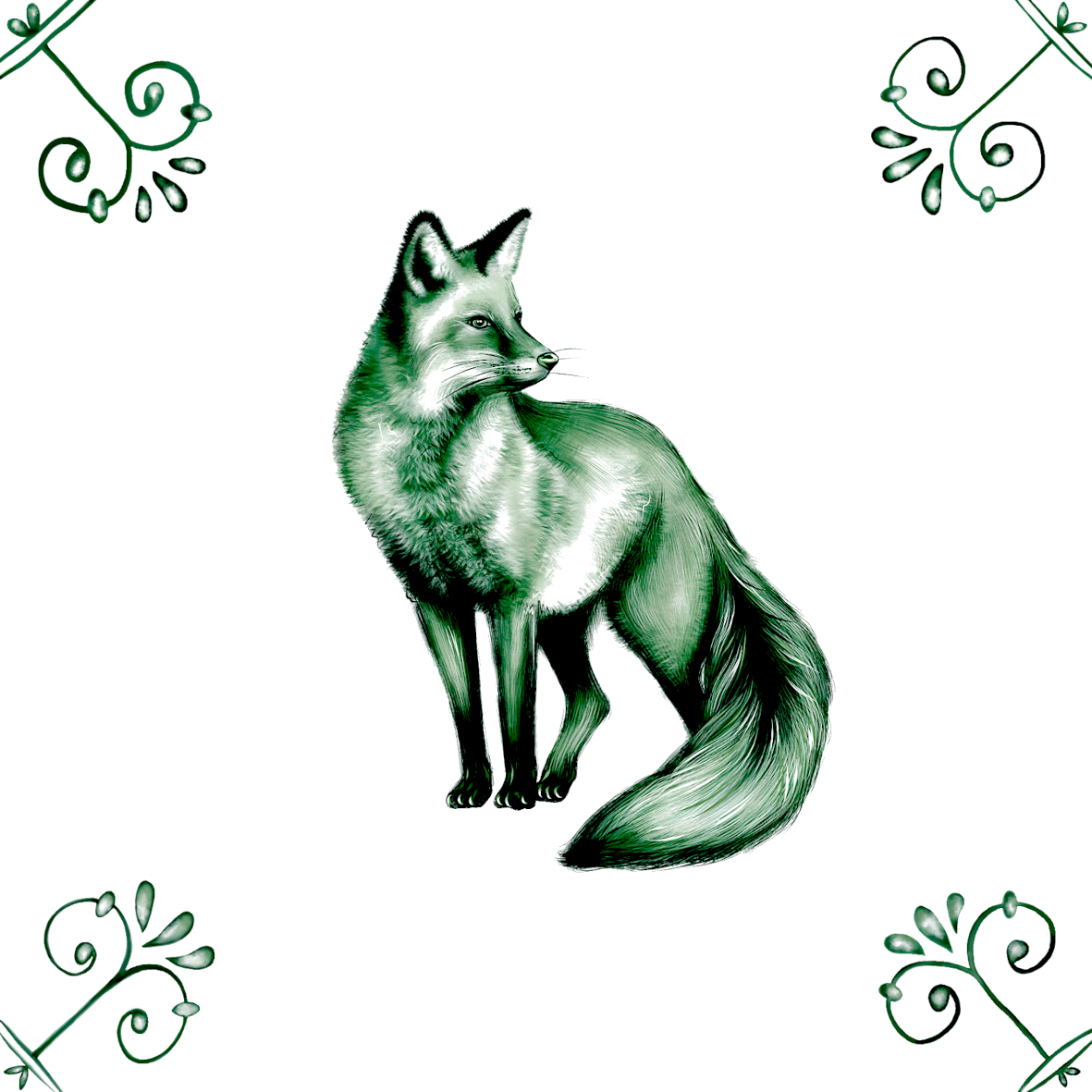 Delft Blue Ceramic Tile- Detailed Fox︱Bathroom Tile, Splashback, Kitchen Tiles, Modern Dutch Style