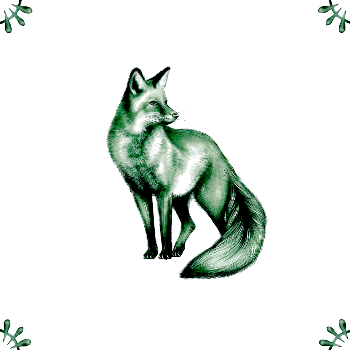 Delft Blue Ceramic Tile- Detailed Fox︱Bathroom Tile, Splashback, Kitchen Tiles, Modern Dutch Style