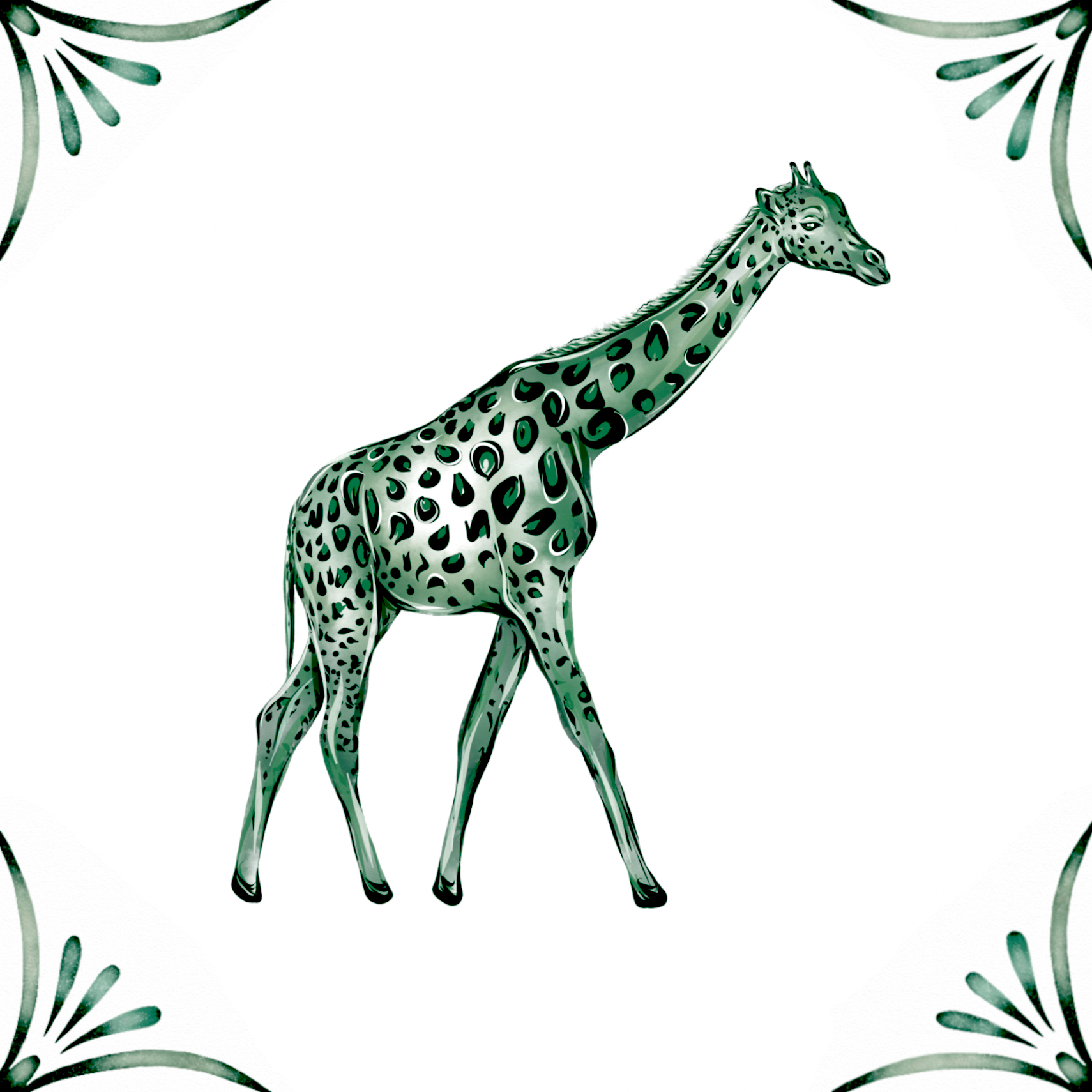 Delft Blue Ceramic Tile- Giraffe︱Bathroom Tile, Splashback, Kitchen Tiles, Modern Dutch Style