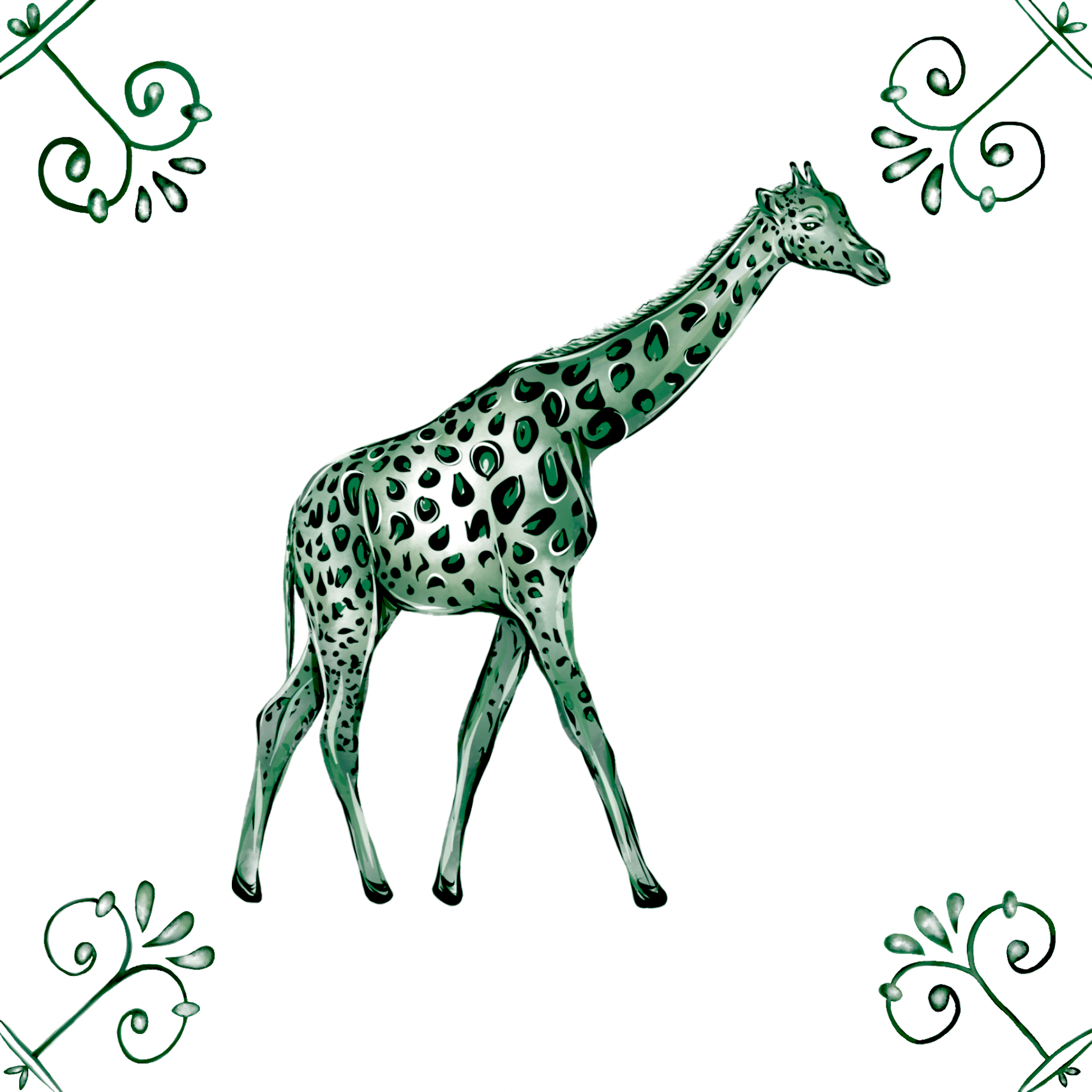 Delft Blue Ceramic Tile- Giraffe︱Bathroom Tile, Splashback, Kitchen Tiles, Modern Dutch Style