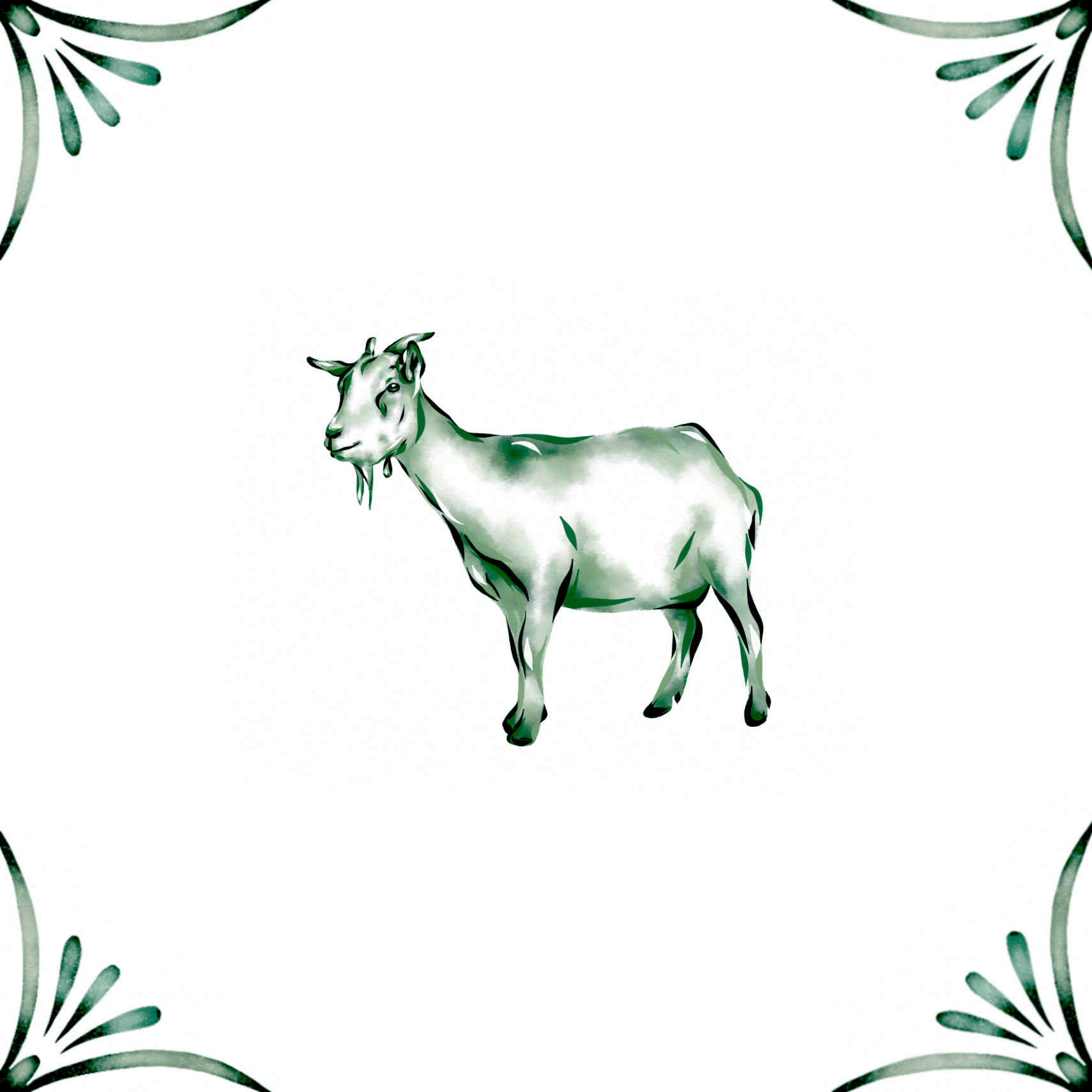 Delft Blue Ceramic Tile- Goat︱Bathroom Tile, Splashback, Kitchen Tiles, Modern Dutch Style