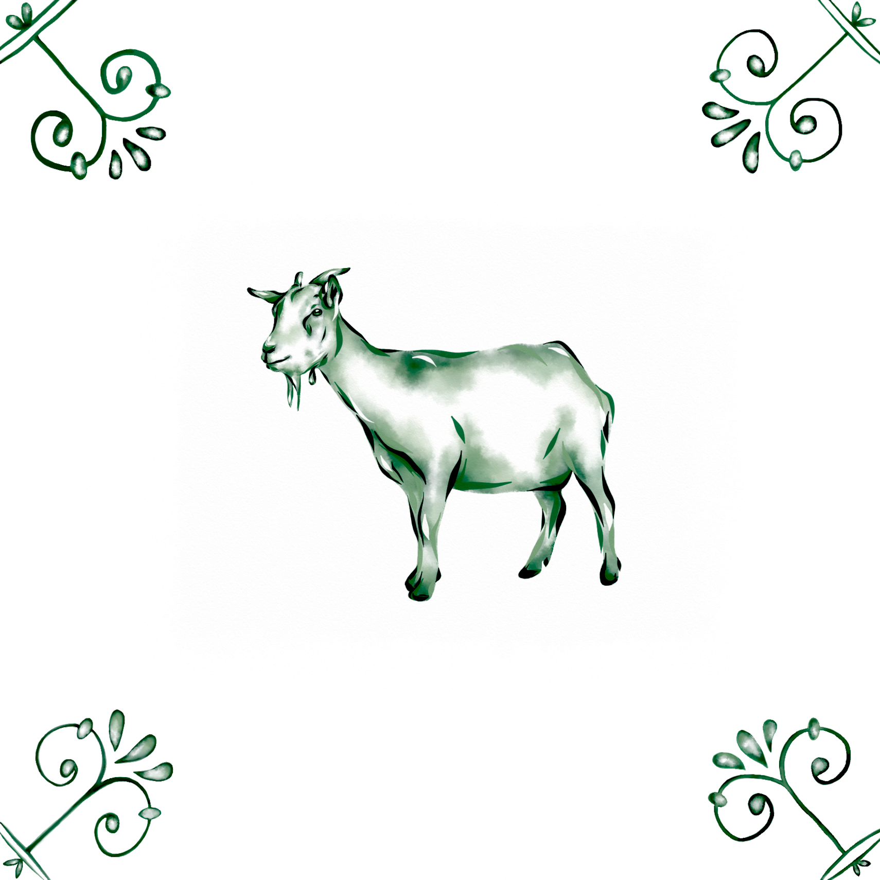 Delft Blue Ceramic Tile- Goat︱Bathroom Tile, Splashback, Kitchen Tiles, Modern Dutch Style