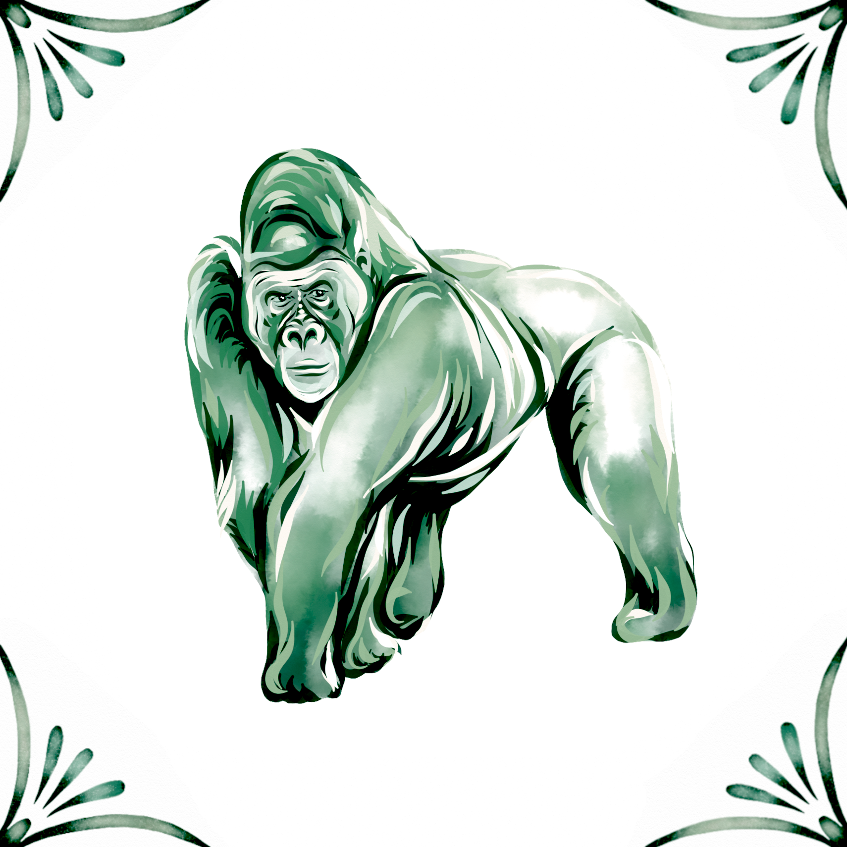 Delft Blue Ceramic Tile- Gorilla︱Bathroom Tile, Splashback, Kitchen Tiles, Modern Dutch Style