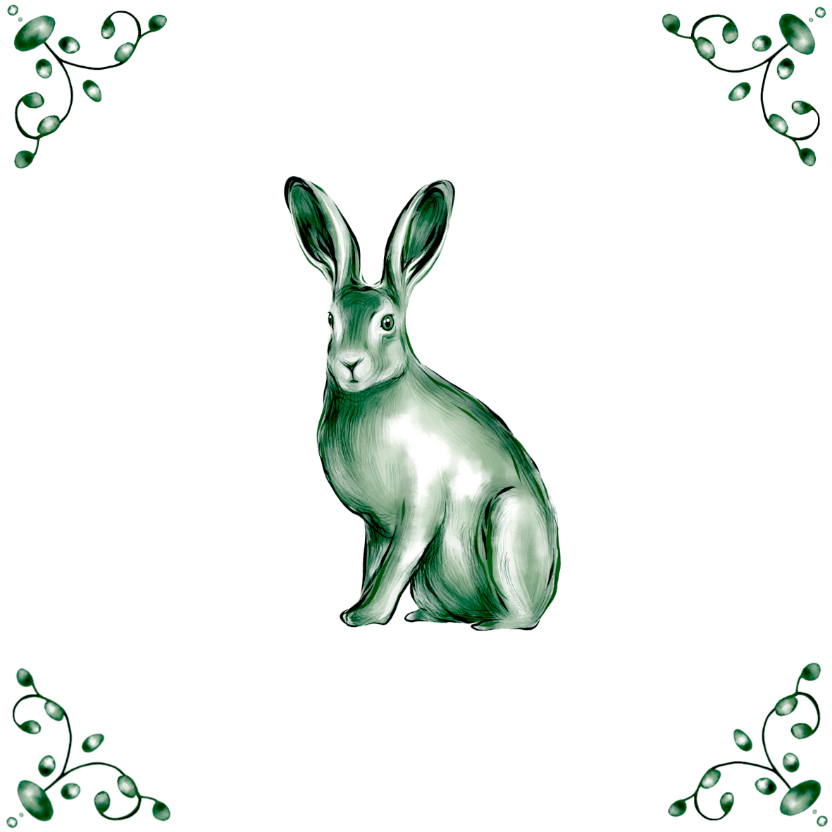 Delft Blue Ceramic Tile- Hare︱Bathroom Tile, Splashback, Kitchen Tiles, Modern Dutch Style