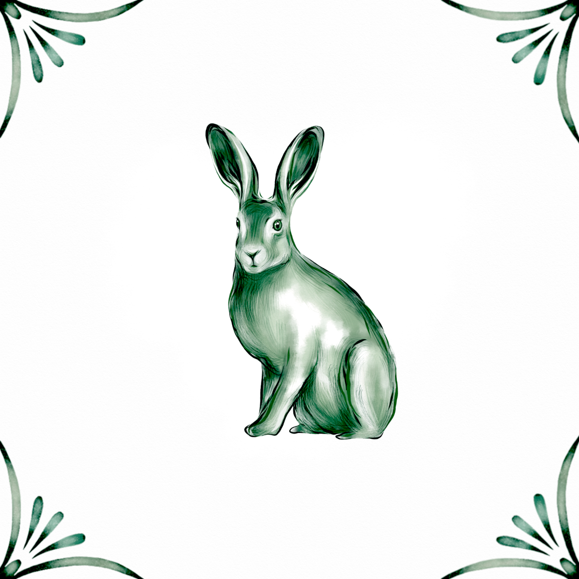 Delft Blue Ceramic Tile- Hare︱Bathroom Tile, Splashback, Kitchen Tiles, Modern Dutch Style