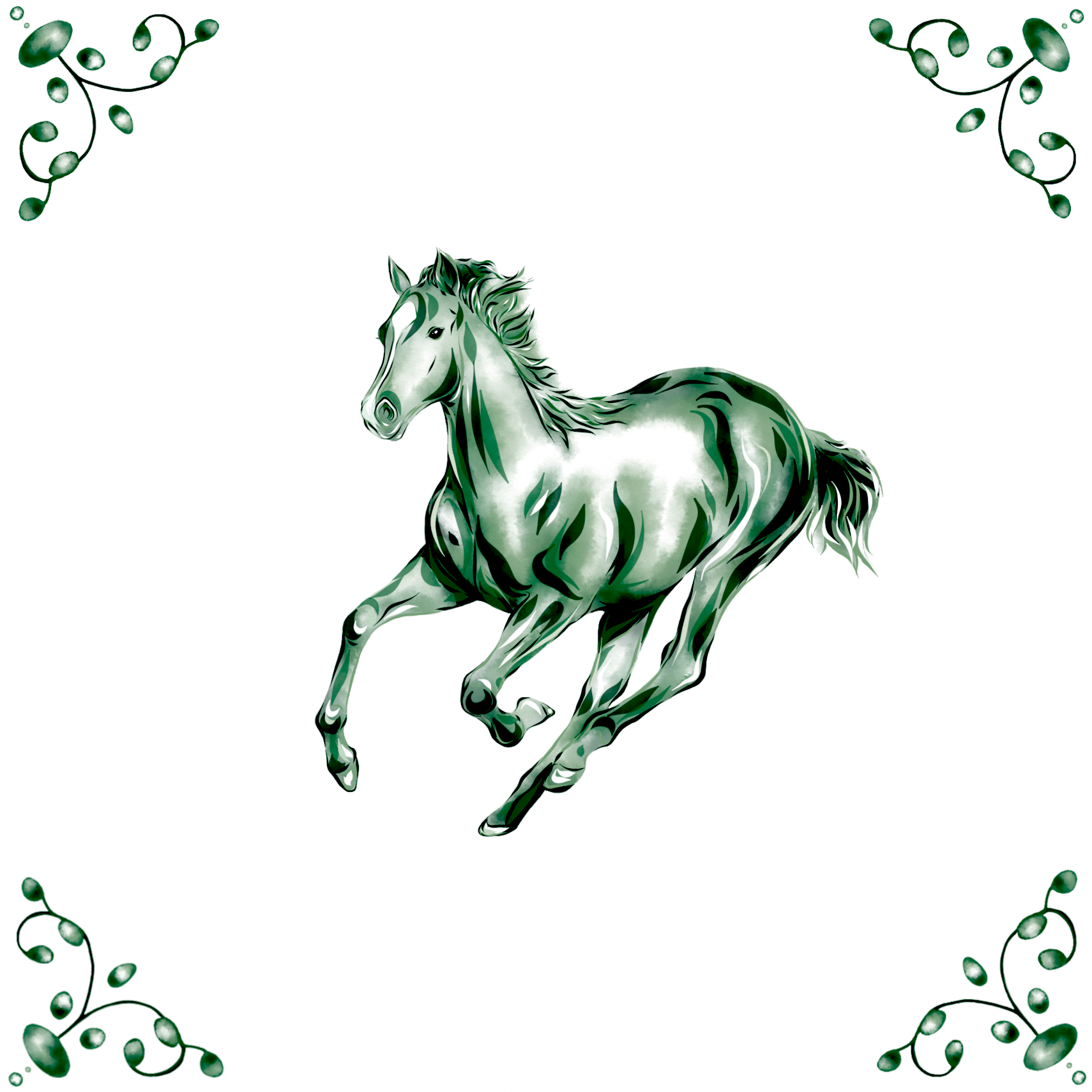 Delft Blue Ceramic Tile- Horse︱Bathroom Tile, Splashback, Kitchen Tiles, Modern Dutch Style