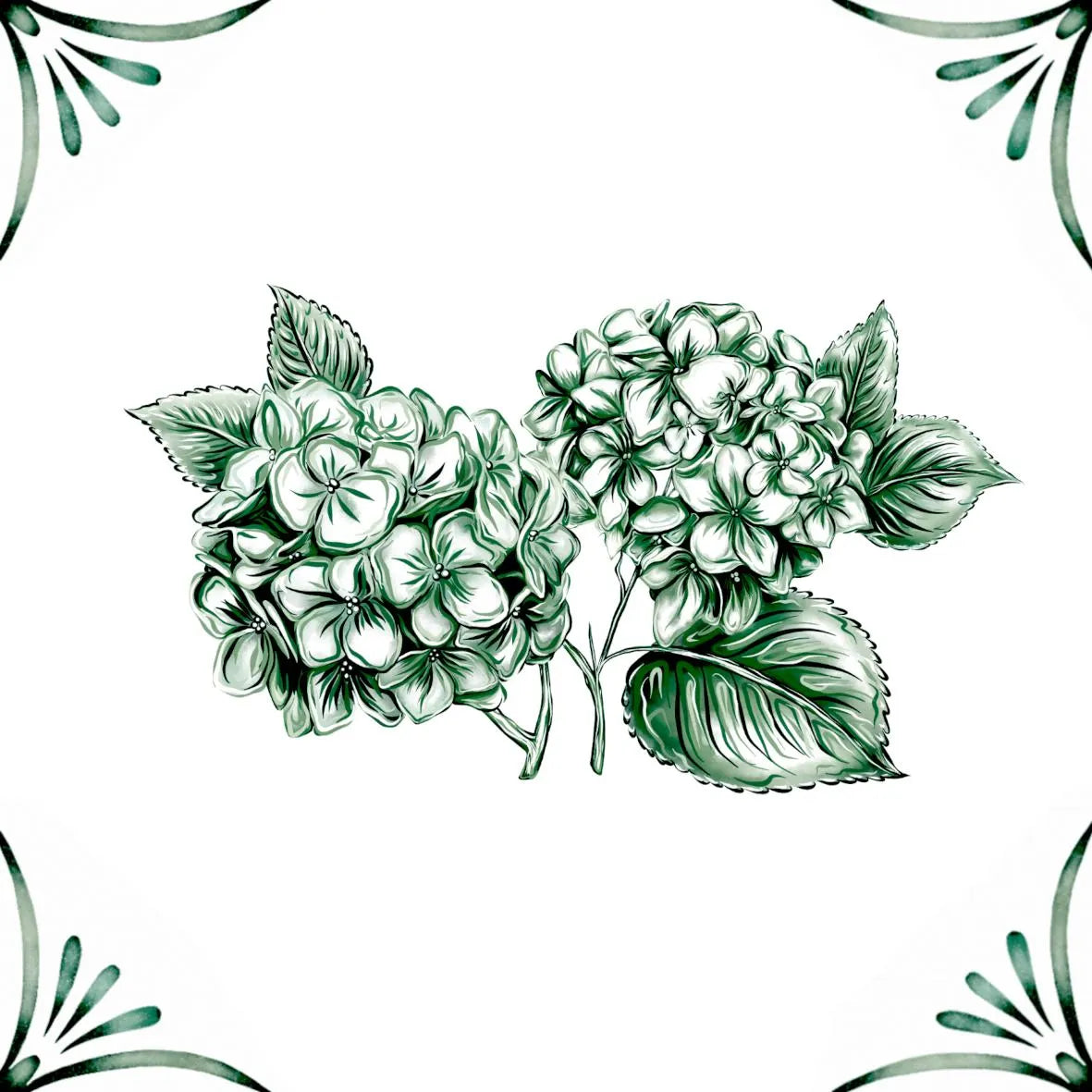 Delft Blue Ceramic Tile- Hydrangea Cluster︱Bathroom Tile, Splashback, Kitchen Tiles, Modern Dutch Style