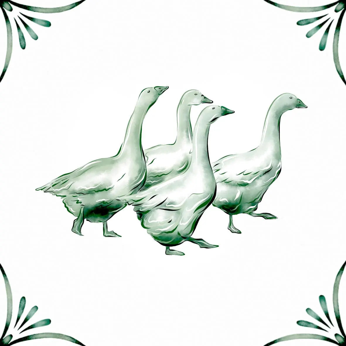 Delft Blue Ceramic Tile- Gaggle of Geese / Goose︱Bathroom Tile, Splashback, Kitchen Tiles, Modern Dutch Style