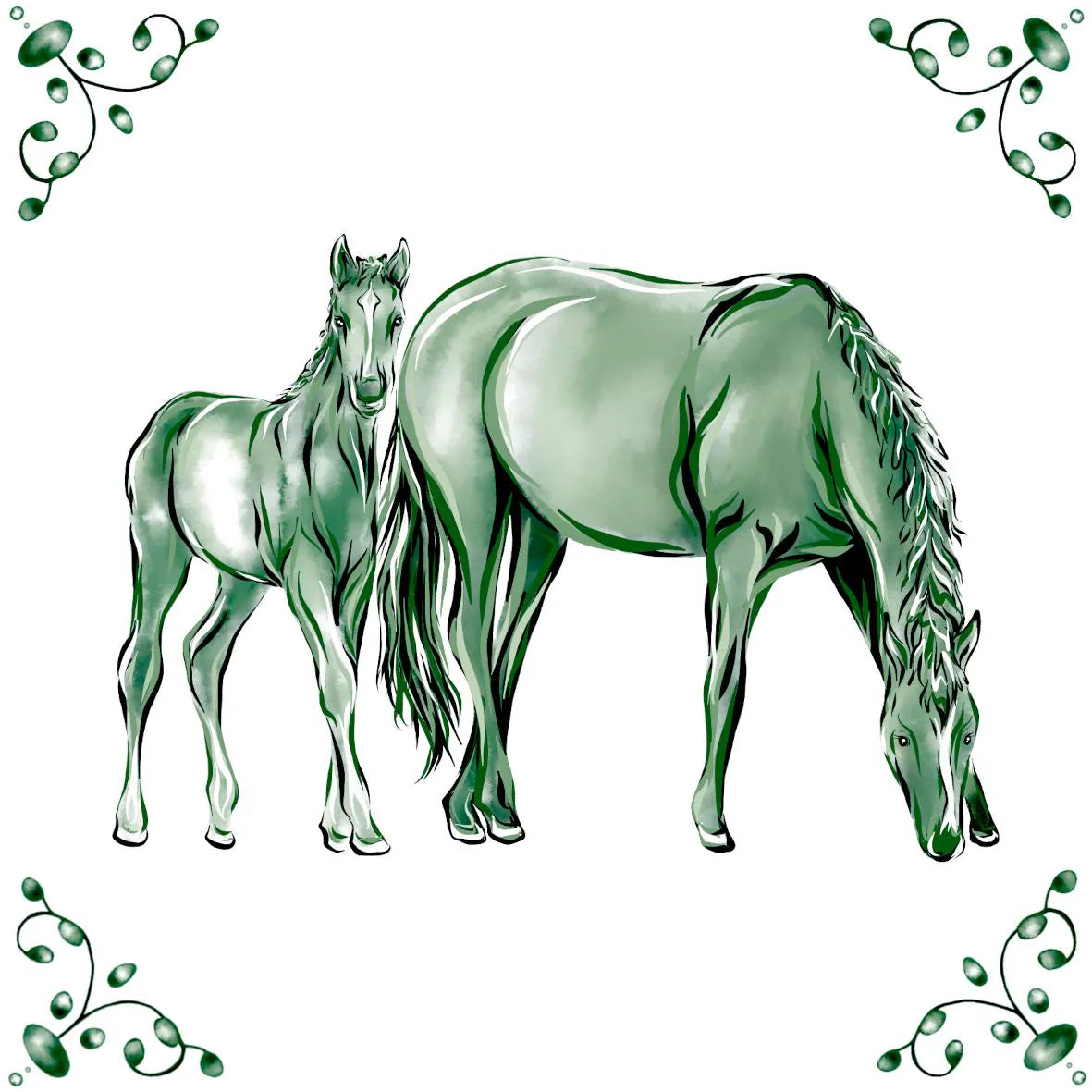 Delft Blue Ceramic Tile- Horse and Foal︱Bathroom Tile, Splashback, Kitchen Tiles, Modern Dutch Style