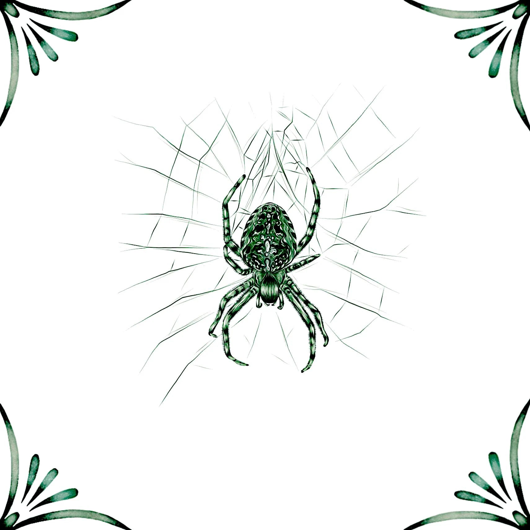 Delft Blue Ceramic Tile- Garden Spider︱Bathroom Tile, Splashback, Kitchen Tiles, Modern Dutch Style