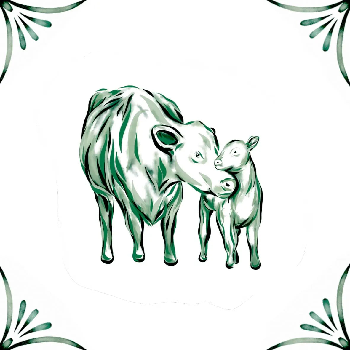 Delft Blue Ceramic Tile- Cow and Calf︱Bathroom Tile, Splashback, Kitchen Tiles, Modern Dutch Style