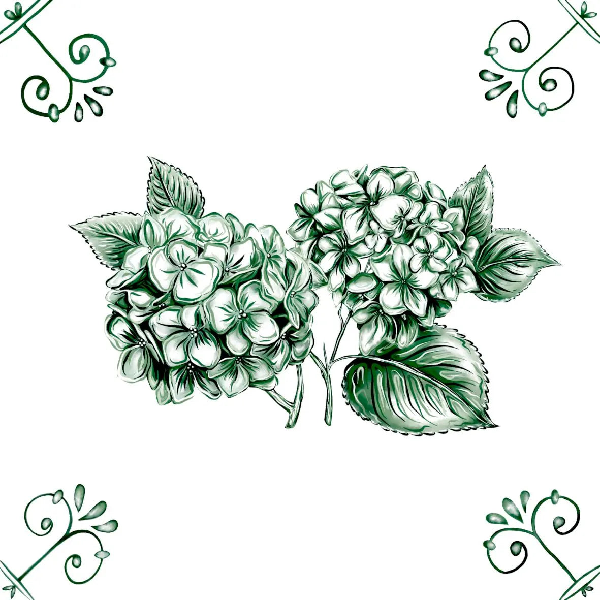 Delft Blue Ceramic Tile- Hydrangea Cluster︱Bathroom Tile, Splashback, Kitchen Tiles, Modern Dutch Style