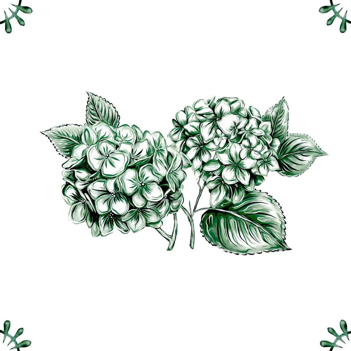 Delft Blue Ceramic Tile- Hydrangea Cluster︱Bathroom Tile, Splashback, Kitchen Tiles, Modern Dutch Style