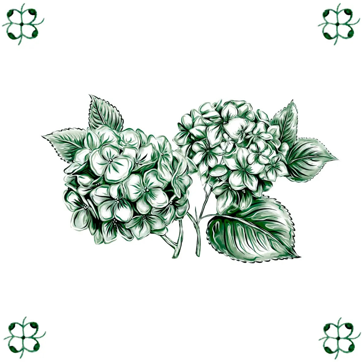 Delft Blue Ceramic Tile- Hydrangea Cluster︱Bathroom Tile, Splashback, Kitchen Tiles, Modern Dutch Style