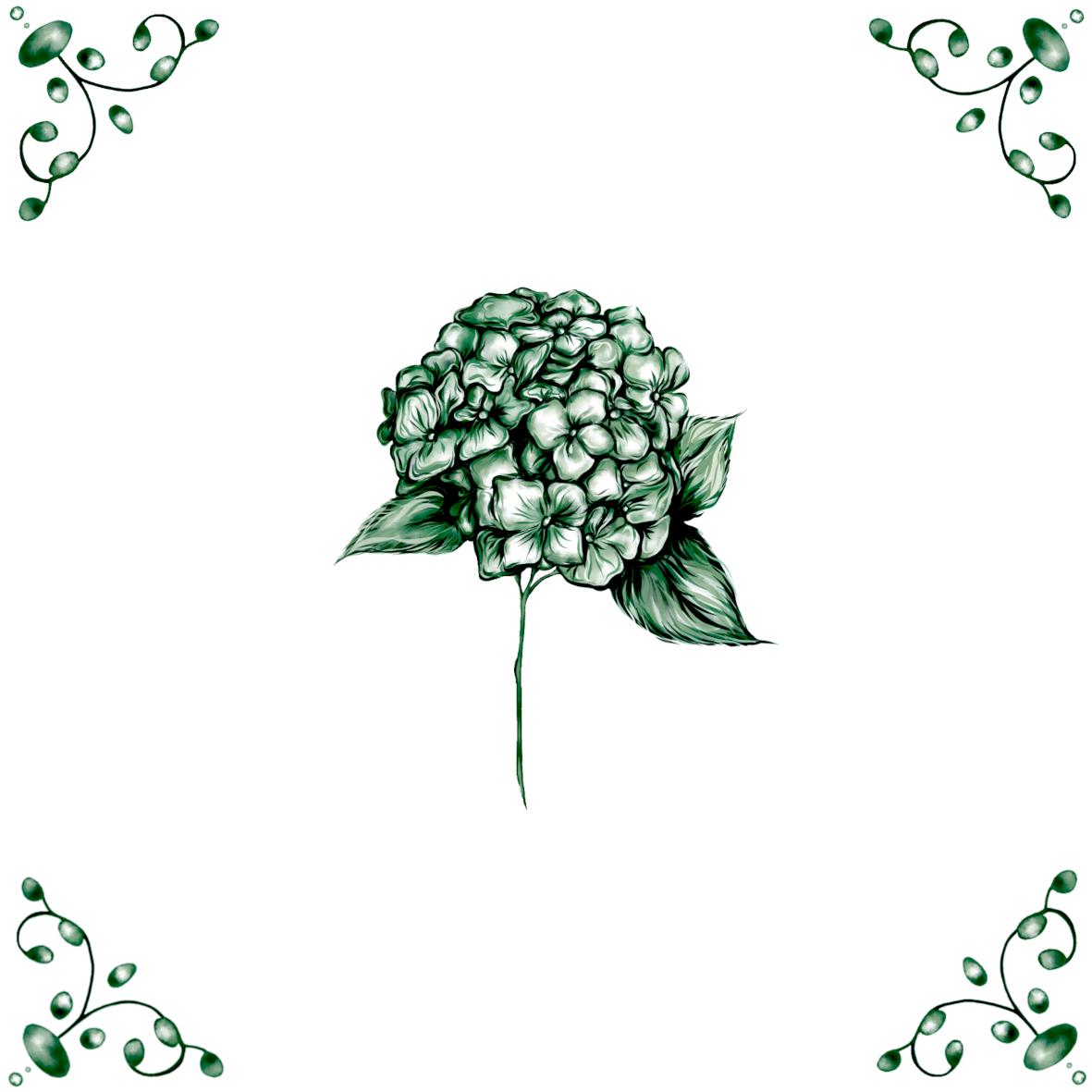 Delft Blue Ceramic Tile- Hydrangea︱Bathroom Tile, Splashback, Kitchen Tiles, Modern Dutch Style