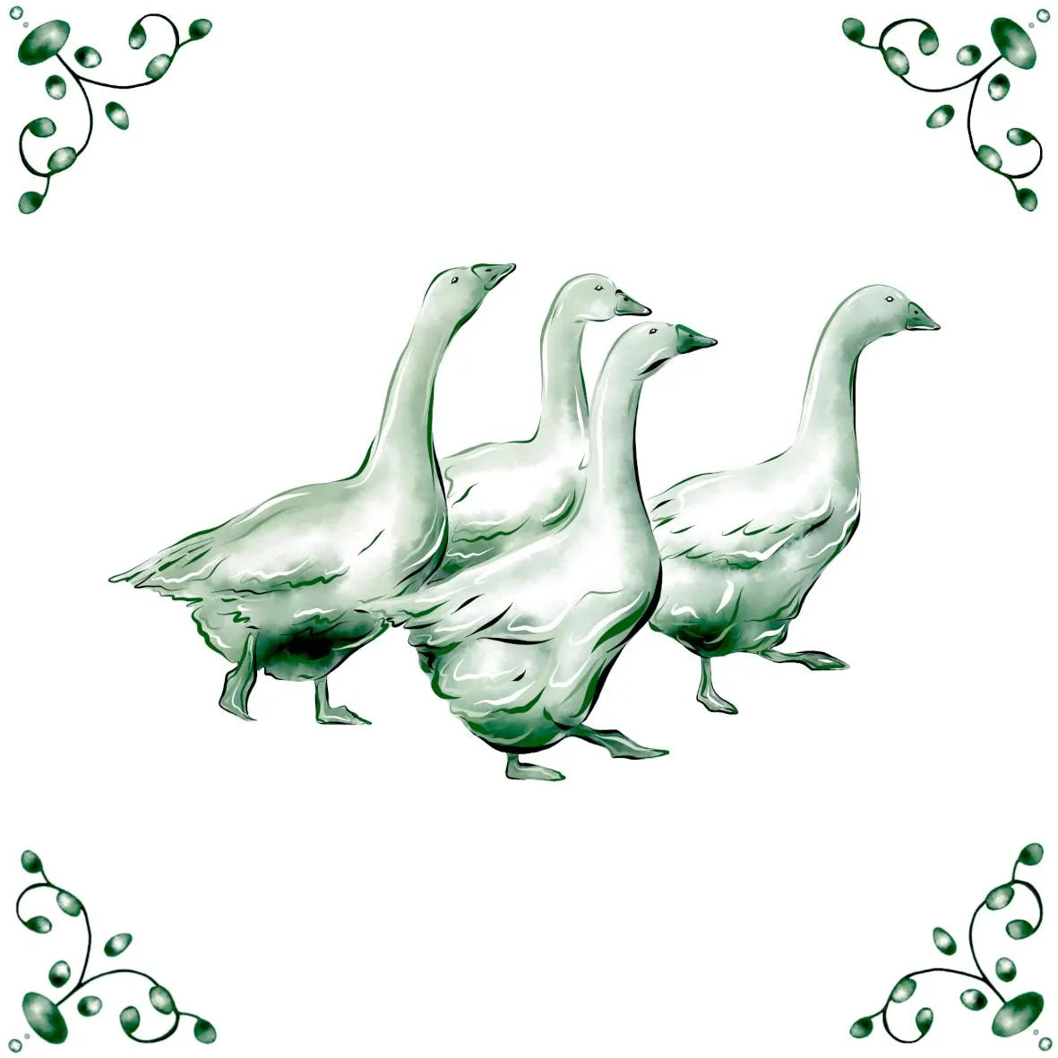 Delft Blue Ceramic Tile- Gaggle of Geese / Goose︱Bathroom Tile, Splashback, Kitchen Tiles, Modern Dutch Style