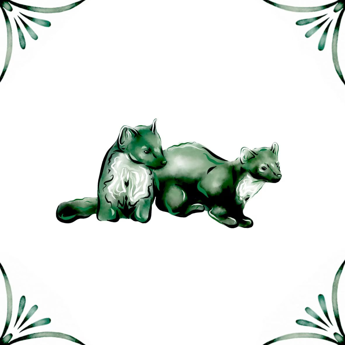 Delft Blue Ceramic Tile- Pine Martens︱Bathroom Tile, Splashback, Kitchen Tile, Modern Dutch Style