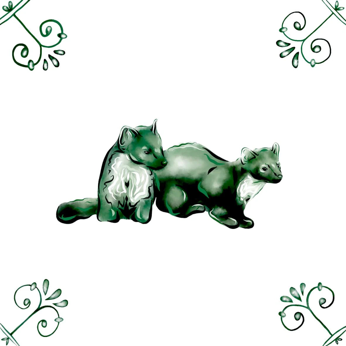 Delft Blue Ceramic Tile- Pine Martens︱Bathroom Tile, Splashback, Kitchen Tile, Modern Dutch Style