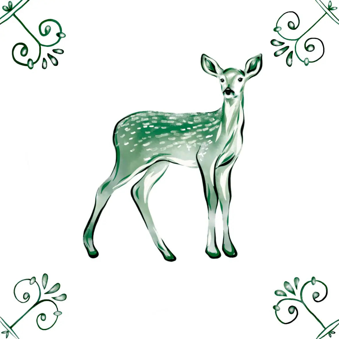 Delft Blue Ceramic Tile- Deer︱Bathroom Tile, Splashback, Kitchen Tiles, Modern Dutch Style