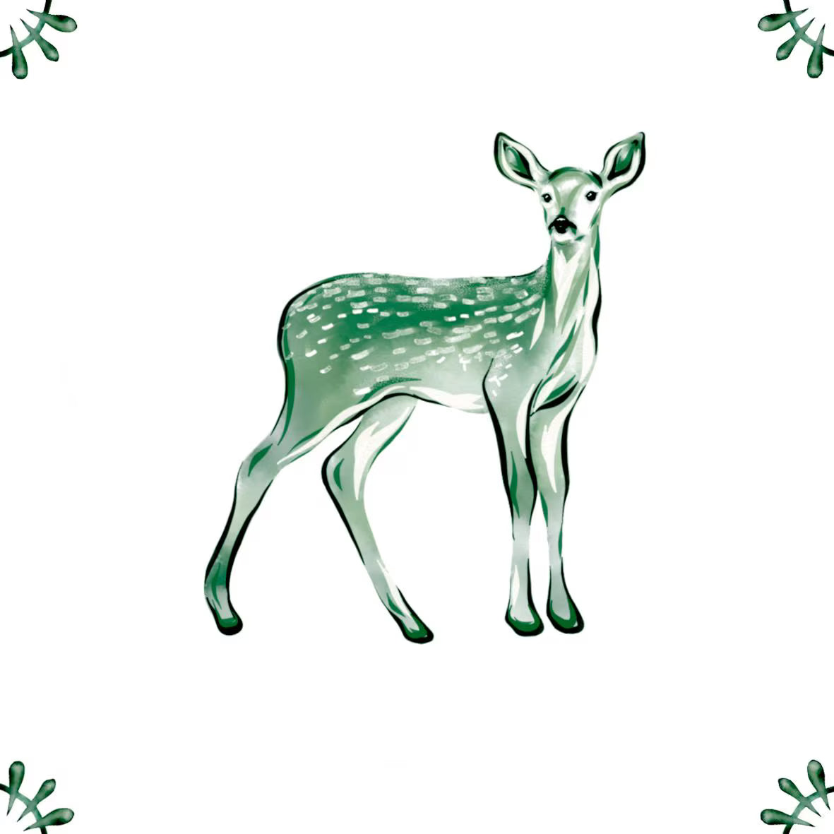 Delft Blue Ceramic Tile- Deer︱Bathroom Tile, Splashback, Kitchen Tiles, Modern Dutch Style