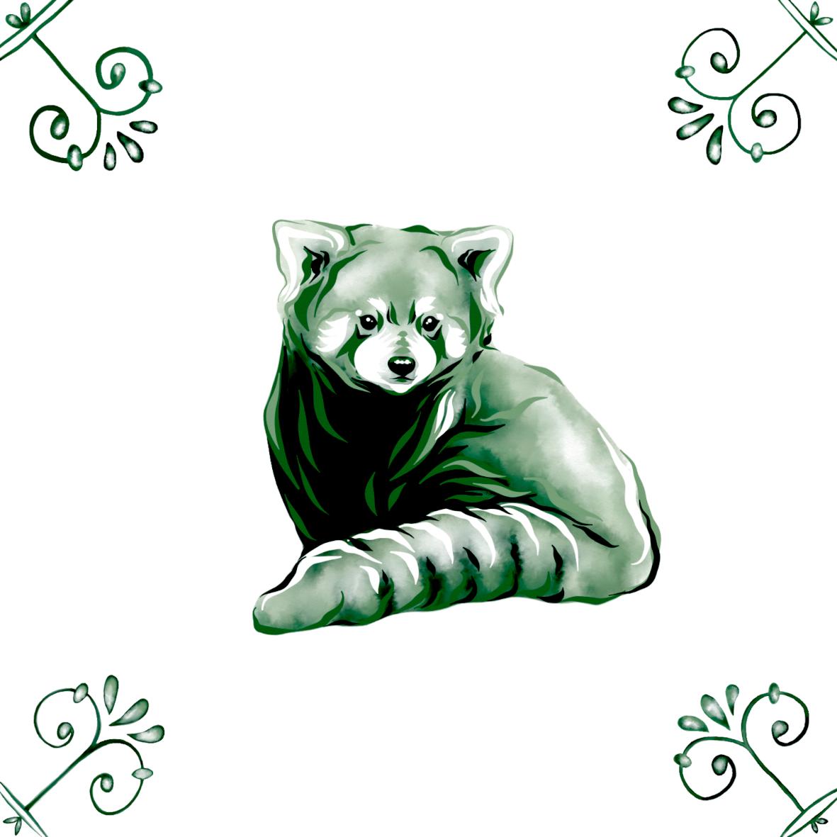 Delft Blue Ceramic Tile- Red Panda︱Bathroom Tile, Splashback, Kitchen Tiles, Modern Dutch Style