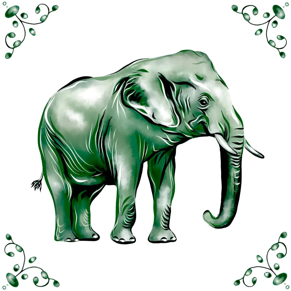 Delft Blue Ceramic Tile- Asian Elephant︱Bathroom Tile, Splashback, Kitchen Tiles, Modern Dutch Style